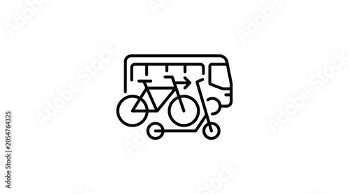 Multimodal transport icon with bus bike and scooter.