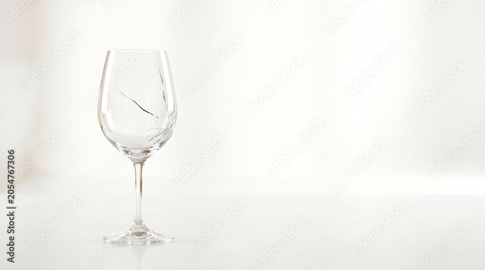 Fototapeta premium Cracked Wine Glass on a Minimalist White Background