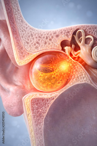 Ear anatomy middle ear inner ear eardrum inflammation infection hearing loss medical illustration showing painful otitis