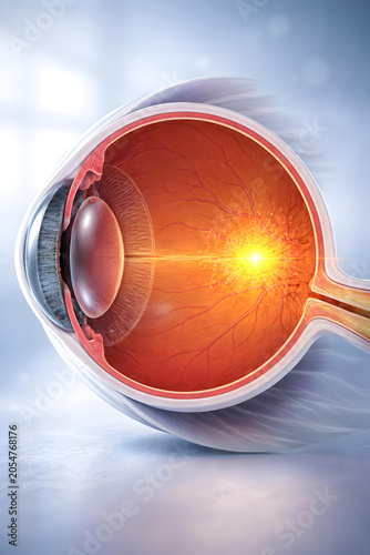 Eye anatomy retina optic nerve cornea lens iris human eye anatomy cutaway with glowing retina, optic nerve, cornea, lens, iris, sclera