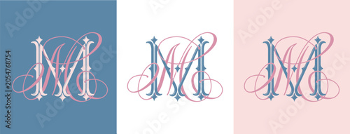MM wedding monogram logo featuring elegant intertwined initials. Luxury design for invitations, stationery and romantic wedding branding.