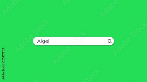 Green screen search bar typing animation with Algeria travel query. Flat minimal design, chroma key ready. Perfect for travel videos, social media and marketing.