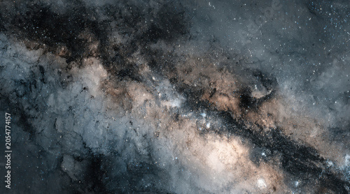 Cosmic nebula spiral with dense gas clouds and star clusters galaxy stars