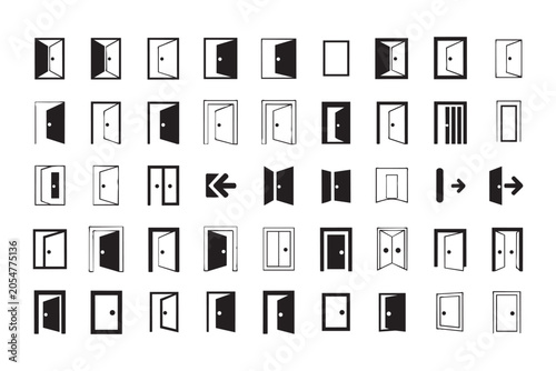 Comprehensive set of door icons in different states of opening for maps. Professional graphic elements for construction and real estate project vector.