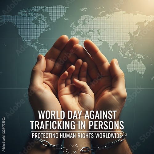 Conceptual Global Hands Protecting Vulnerable Child Concept Against Human Trafficking