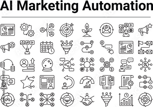 Quadro su tela AI Marketing Automation Line Icons Set, Campaign Management, Lead Generation, An