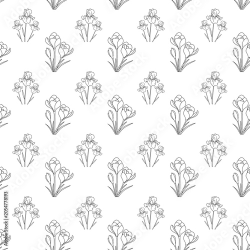 Canvas Print Seamless botanical pattern with alternating clusters of blossoms, slender stems,