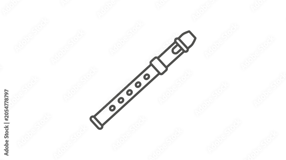 Obraz premium Vertical flute or recorder woodwind instrument sketch.