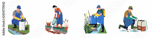 Φωτογραφία Set of illustrations showing environmental pollution and improper chemical handling near water bodies