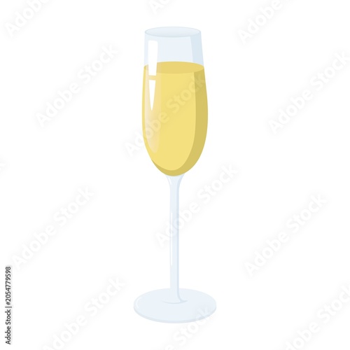 Photography Elegant champagne flute filled with pale sparkling wine, tall slender glass with