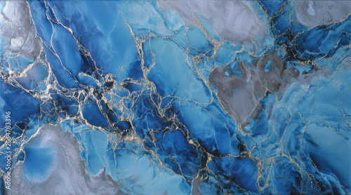 Konstfotografi Ethereal blue-marble veins with metallic gold intricacies swirls texture