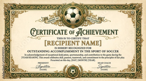 Formal graphic certificate layout design template framing congratulations text boxes with ornate filigree borders and