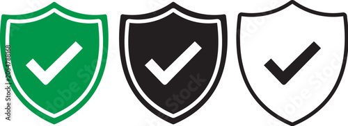 Obraz na płótnie clean Security shield icons, black ,white and green protection badges with check mark and quadrant design, flat style set for antivirus, privacy, approval, secure access, vector illustration