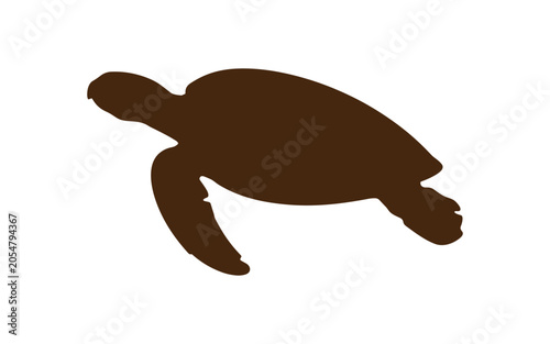 Foto Serene brown silhouette of a sea turtle swimming gracefully through the deep ocean under flat lighting on white backdrop