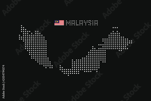 Malaysia dotted map with national flag vector on black background