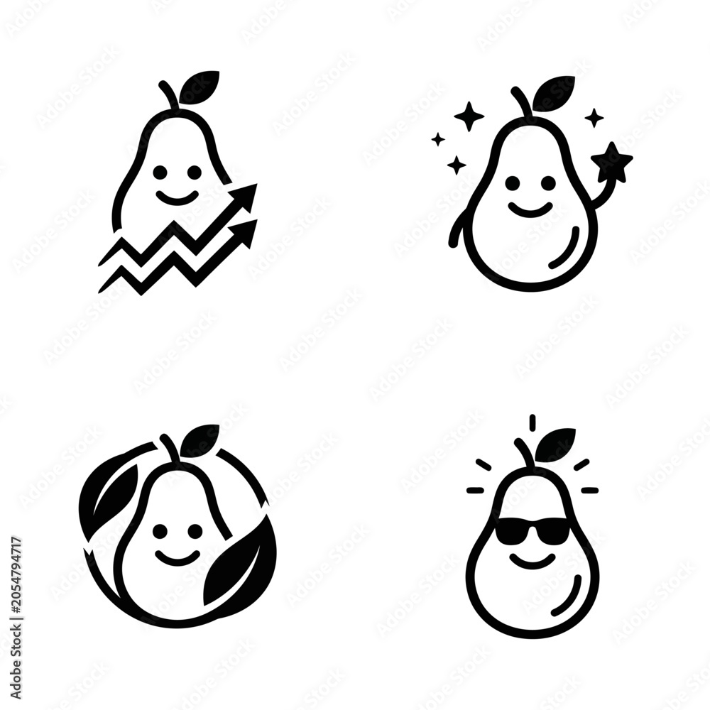 Obraz premium Smiling Pear Fruit Icons Set.