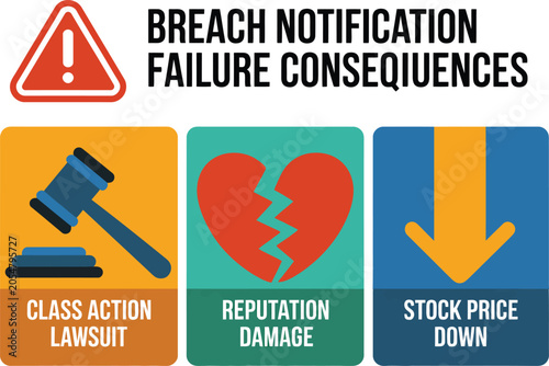 Gavel and broken heart symbols illustrate the legal and reputational consequences of a data breach incident.