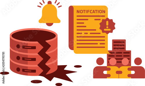 Server database shows signs of a critical data breach notification occurring during a team strategy meeting.