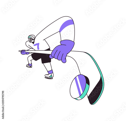 Canvas Print Ice hockey player hits puck with stick