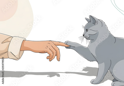 Gentle Connection A Human Hand Reaches Out to Touch a Curious Cat's Paw, Symbolizing Companionship and Inter-species Friendship