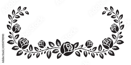 Black floral frame with roses and leaves vector illustration, decorative element for design, text, invitation.