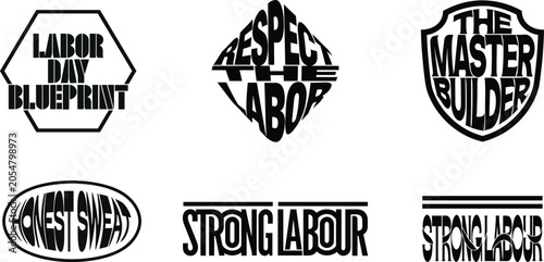 Set of vintage labor day labels and typography emblems for construction workers and industrial building projects isolated on white background, Vector
