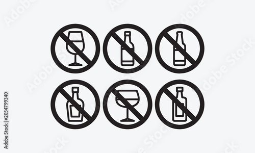 No alcohol icon set, ban alcohol sign