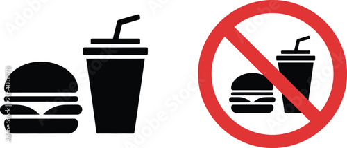 Foto Fast food, and drinks prohibited icon set, red restriction symbols for healthy e