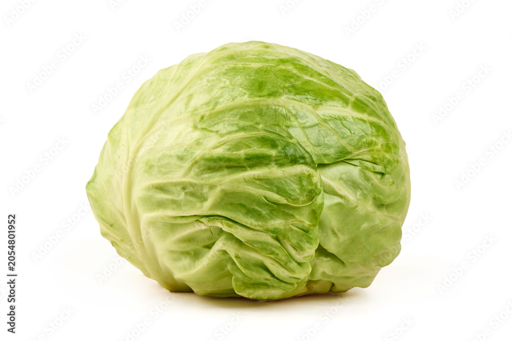 Fototapeta premium Fresh Green Cabbage Head Isolated on White Background