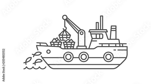 Photos Fishing vessel unloading a heavy net of fresh catch