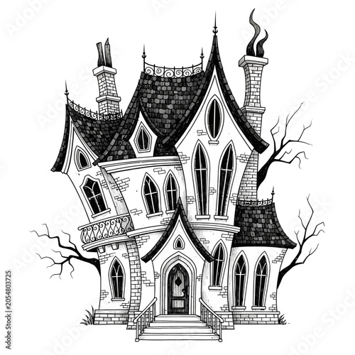 Schilderij op canvas Detailed Gothic Architecture House Design.