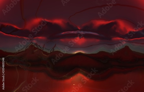 Abstract Red Metallic Landscape Background 3D Render