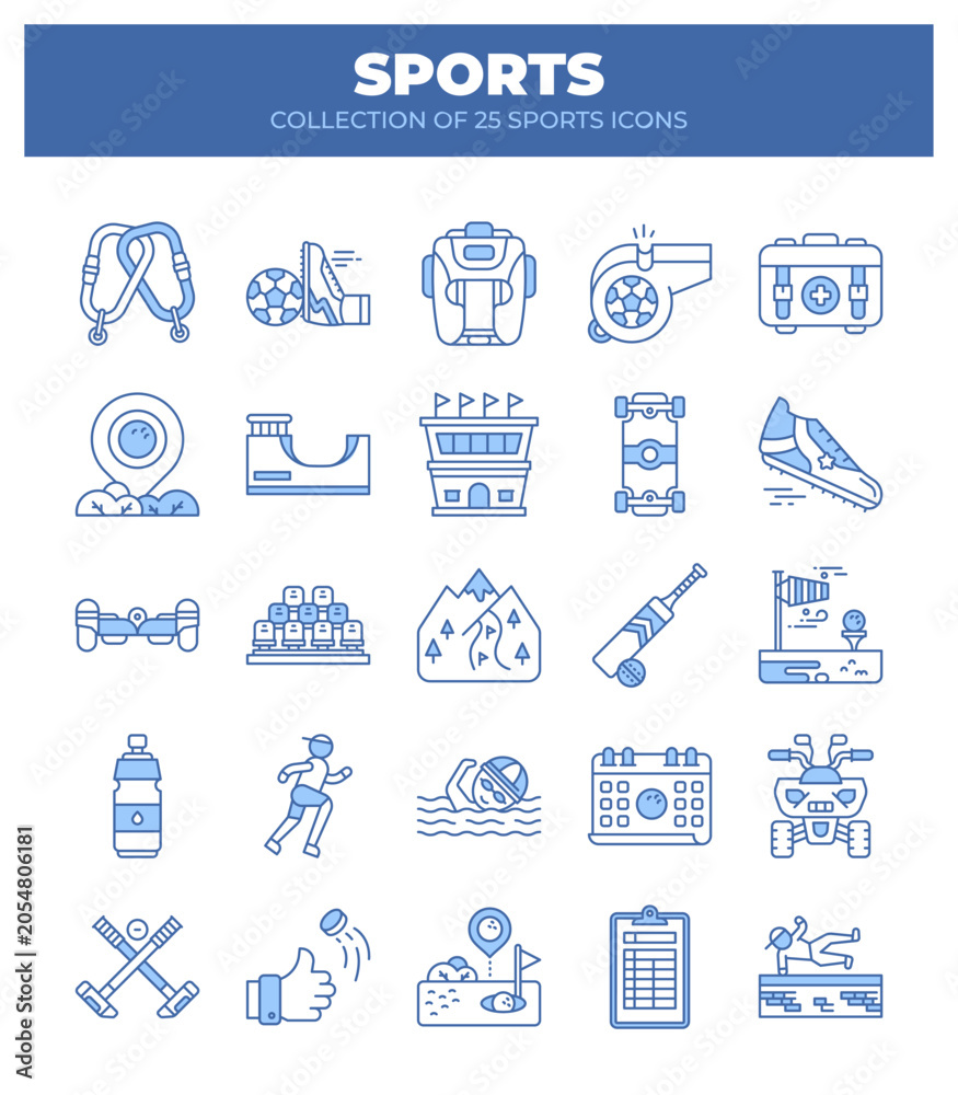 Fototapeta premium Collection of 25 Sports Icons. Ultimate Guide to Summer and Winter Sports