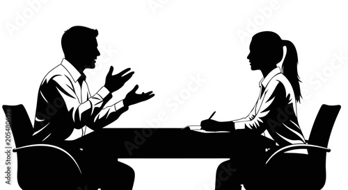 Bild auf Leinwand Professional Business Interview Silhouette Vector Illustration Featuring Man and