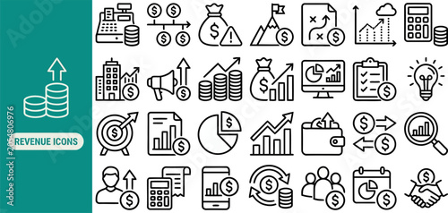 Bild auf Leinwand Revenue Stream and Income Source outline icon set