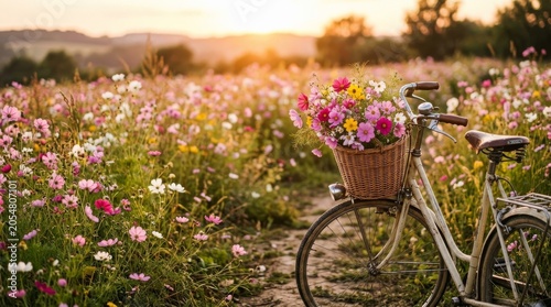 24. Vintage Bicycle with Flower Basket in a Cosmos Meadow