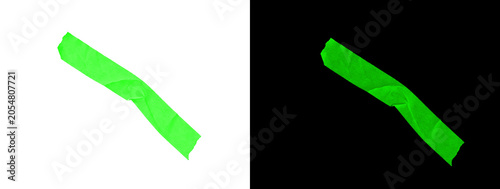 Slika na platnu Glowing green elongated bent strip diagonal on white and black