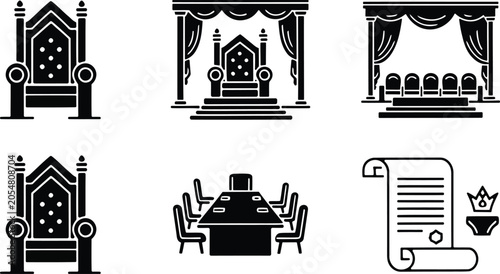 Schilderij op canvas Royal furniture collection thrones tables scrolls black glyph icons set