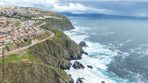 Valparaiso, Chile. Aerial view of the beach, harbor, coastline. Aerial view.