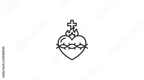 Bild auf Leinwand Sacred heart of Jesus with cross and thorns icon.