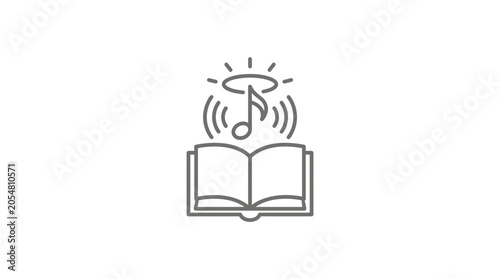 Foto Open holy bible icon with glowing musical note symbol.