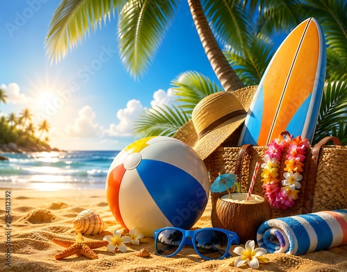 Beach vacation, summer fun, tropical getaway, colorful beachwear