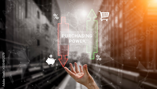 Purchasing Power Concept with Visual Indicators of Economic Trends, Budgeting, and Consumer Behavior in Urban Setting Background Haptic.