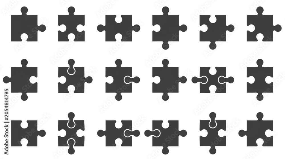 Naklejka premium Assorted Jigsaw Puzzle Pieces with Various Shapes