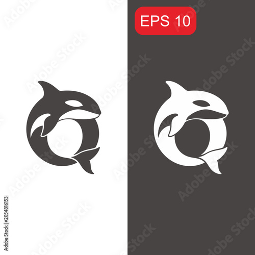 Creative Letter O Shaped Like A Killer Whale Vector Icon.