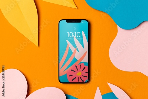 Картината върху платно Floral mobile screen, digital device with design space