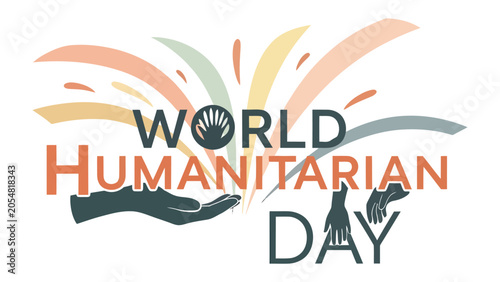 Vászonkép World Humanitarian Day Concept: A symbolic representation of global empathy and support, with hands offering help and colorful abstract elements radiating outwards, celebrating World Humanitarian Day