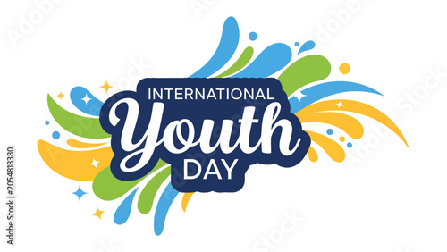 Tableau sur toile International Youth Day Celebration: Vibrant graphic design representing International Youth Day with swirling colors and festive elements, symbolizing energy and global unity