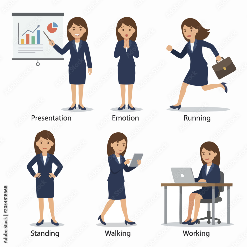 Obraz premium Businesswoman in various professional poses.