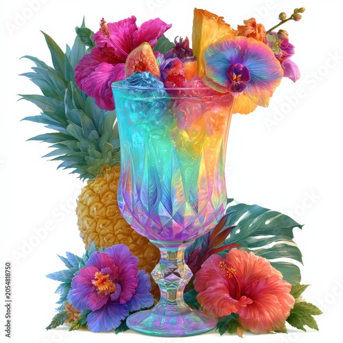 Neon Tropical Mocktail Clip Art on White